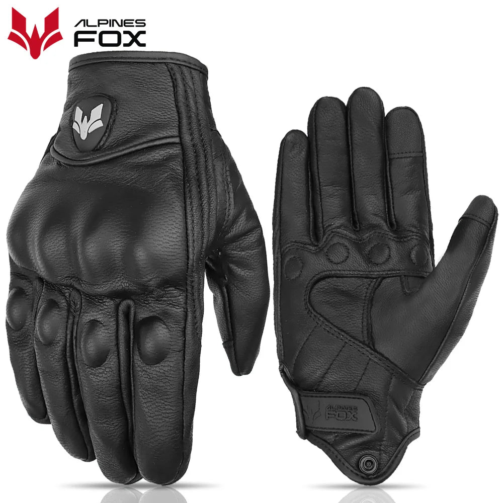 Gants Moto Cuir Vintage ALPINES FOX – Tactile Anti-Dérapant Respirant