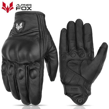 Gants Moto Cuir Vintage ALPINES FOX – Tactile Anti-Dérapant Respirant