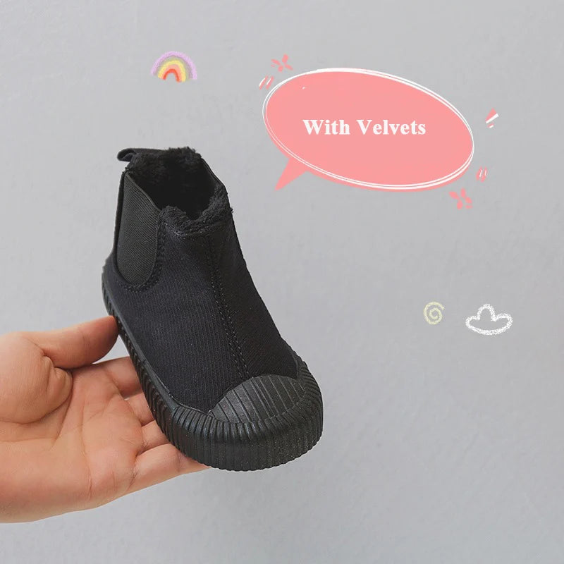 Bottines Mi-Mollet Enfant Toile Antidérapantes – Boots Fashion Unisexe Printemps EU 22-31