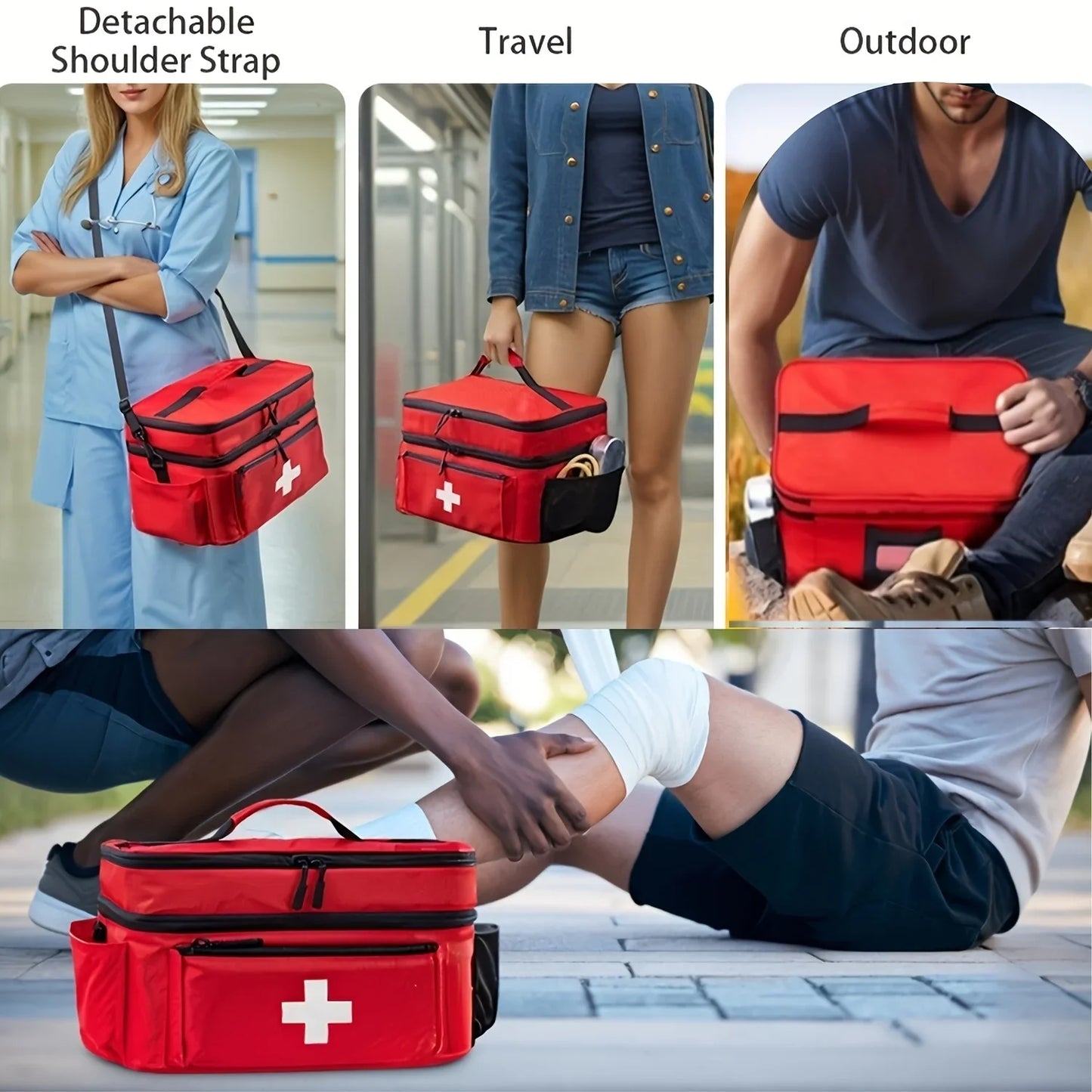 Sac Médical Grande Capacité – Trousse de Secours Portable Double Compartiment, Poche Frontale, Multi-port