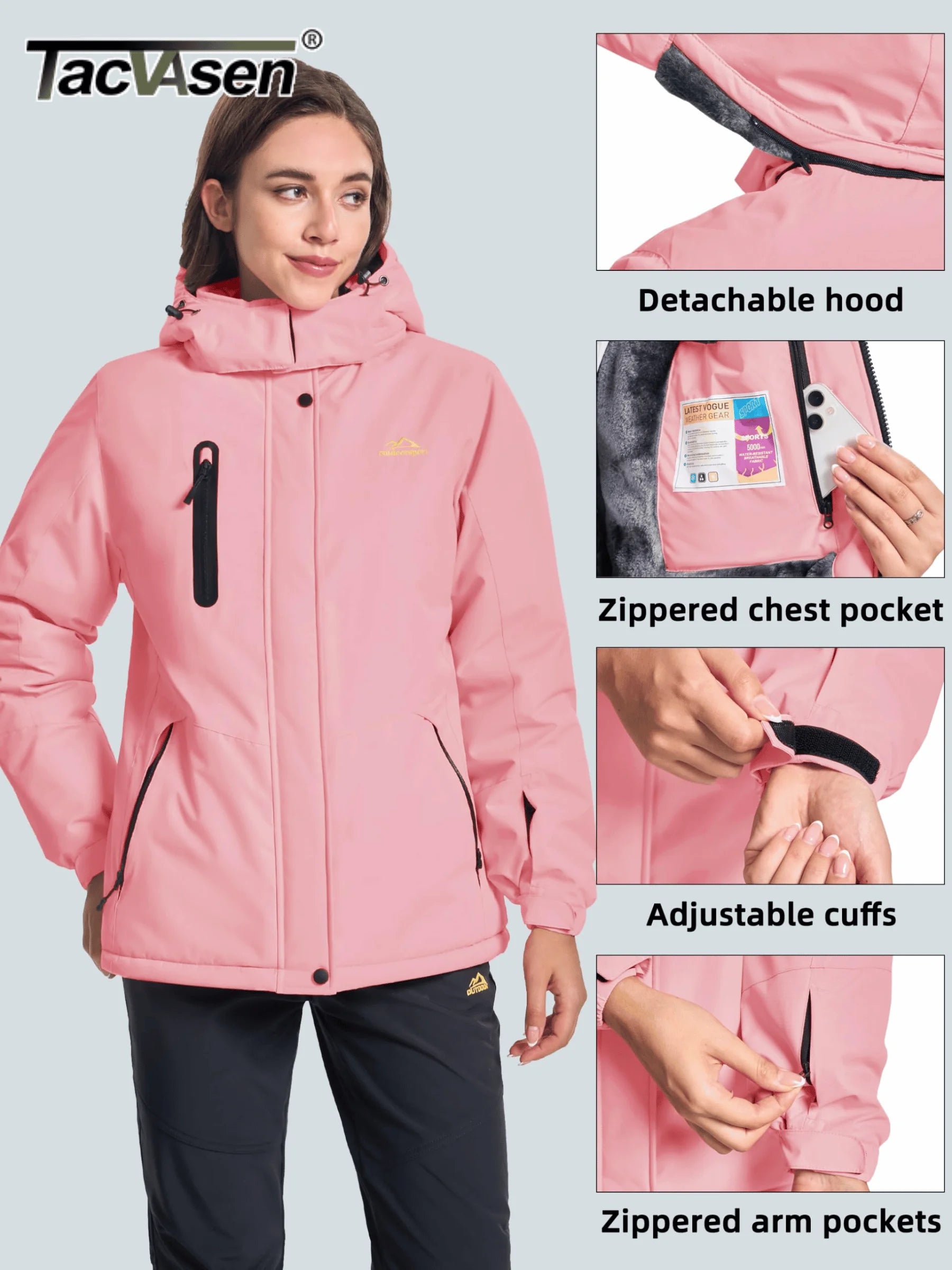 Veste Parka Hivernale TACVASEN pour Femme – Manteau à Capuche en Polaire, Imperméable et Coupe-Vent avec 5 Poches Zippées pour Ski et Snowboard - BLACKBEARD OUTDOOR INDUSTRIES