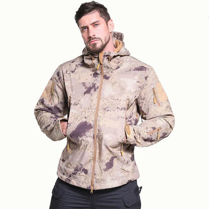 Veste tactique softshell femme à capuche, doublée polaire, camouflage ou unie