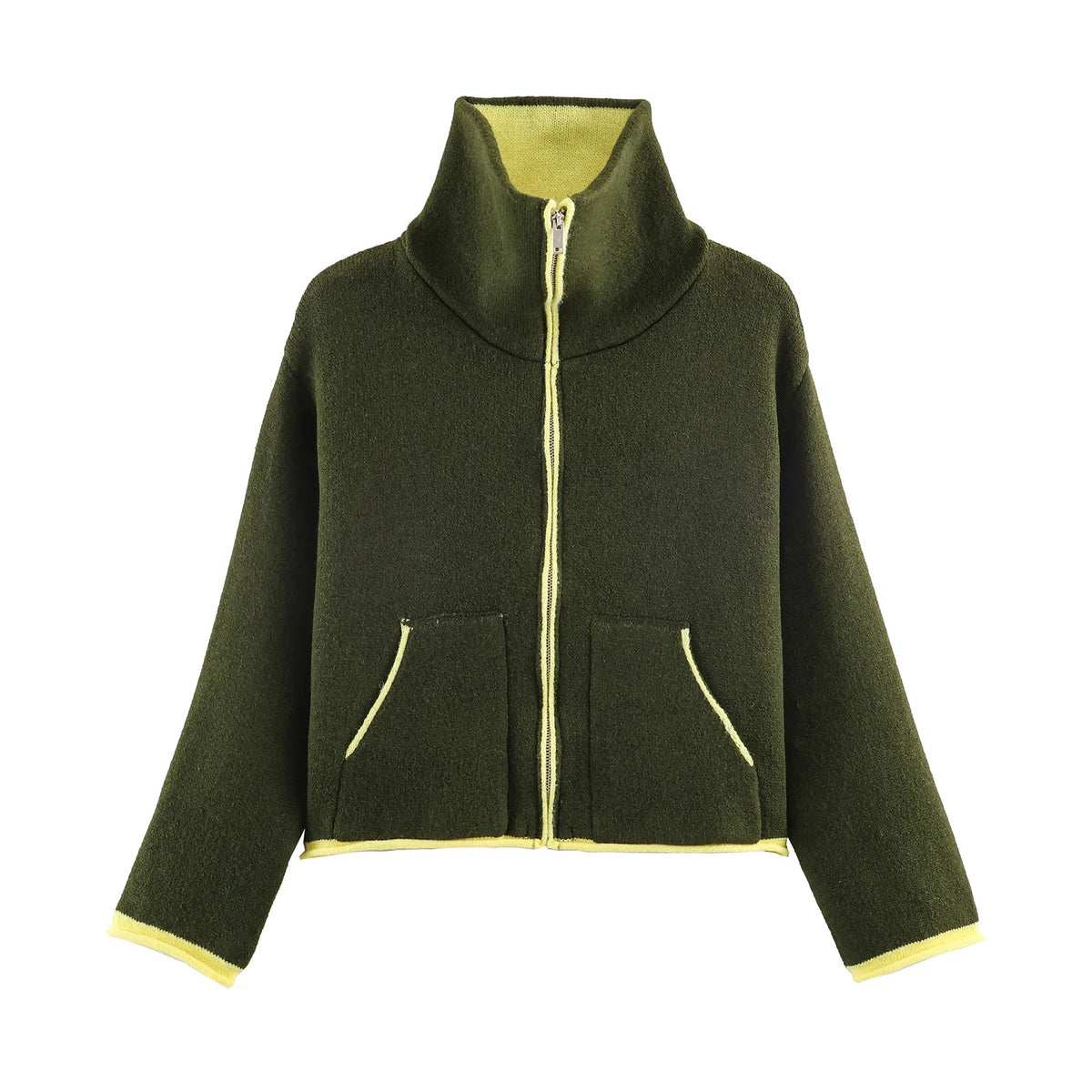 Veste courte femme bicolore zippée à col montant