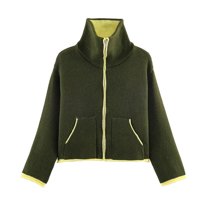 Veste courte femme bicolore zippée à col montant