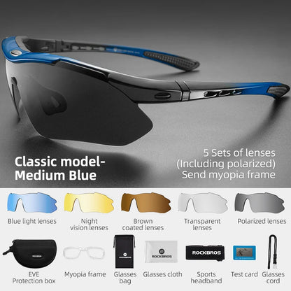 ROCKBROS Lunettes Cyclisme Polarisées – 5 Verres Interchangeables VTT Route