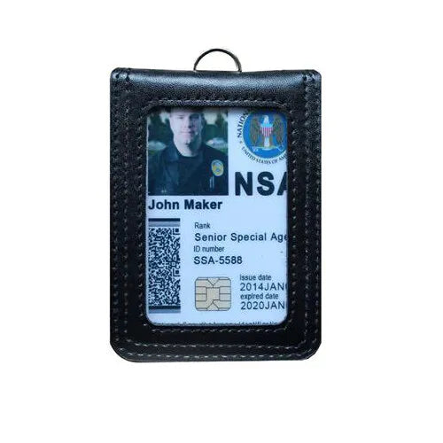 Porte-Badge Cuir Véritable Police Militaire – Chaîne Inox ou Lanyard, Horizontal/Vertical - BLACKBEARD OUTDOOR INDUSTRIES