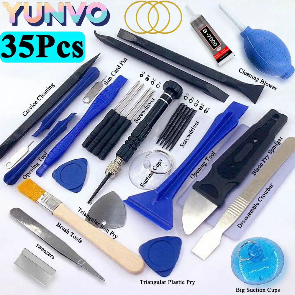 Kit d'Outils de Réparation pour Téléphone Mobile - 35 Pièces - Tournevis, Outils de Démontage d'Écran, Batterie, Nettoyage de Poussière - Compatible iPhone, Android, Samsung, Xiaomi, Huawei BLACKBEARD OUTDOOR INDUSTRIES