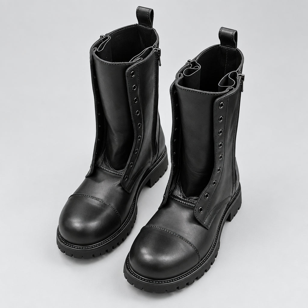 Bottes motardes homme noires à lacets et zip latéral