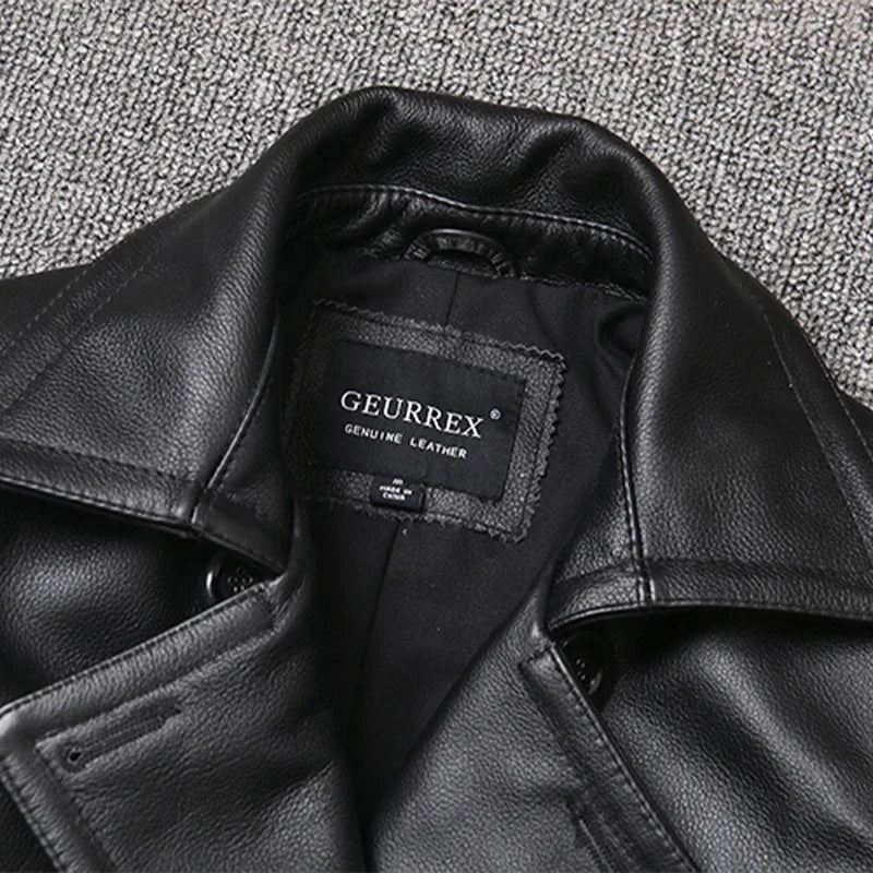 Veste homme en cuir véritable à double boutonnage
