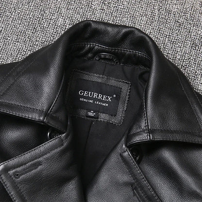 Veste homme en cuir véritable à double boutonnage