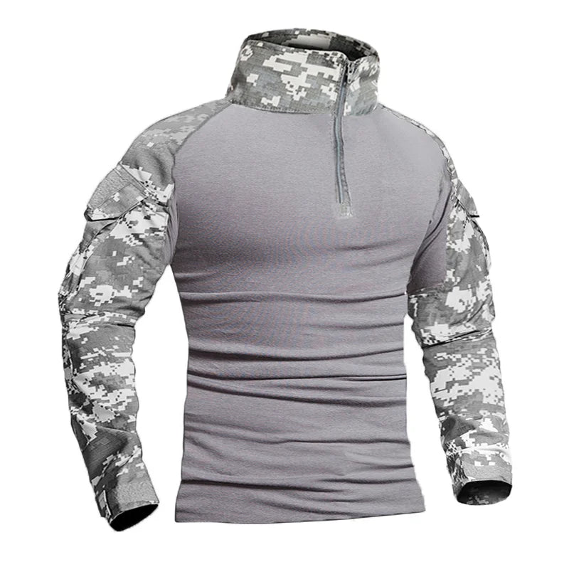 T-Shirt Tactique Militaire Manches Longues – Camouflage CP, Coton DRYTEC, Homme