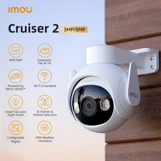Caméra de Surveillance Extérieure IMOU Cruiser 2 – 3MP ou 5MP | Wi-Fi | Vision Nocturne Couleur | Détection IA Humain/Véhicule | Rotation 360° | IP66 Ma boutique