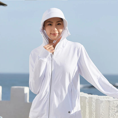 T-Shirt Anti-UV SPF 50+ Femme Manches Longues – Capuche Détachable, Séchage Rapide