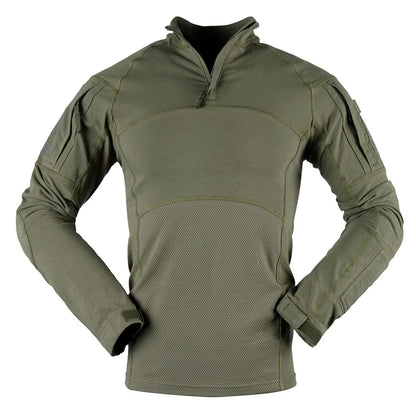 T-Shirt Tactique Manches Longues Camouflage – Coton, Col Montant | Airsoft, Paintball, Chasse, Militaire