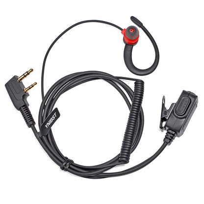 Oreillette Intra-Auriculaire PTT 2 Broches avec Crochet et Micro – Câble Kevlar, Compatible Kenwood, Baofeng, Retevis