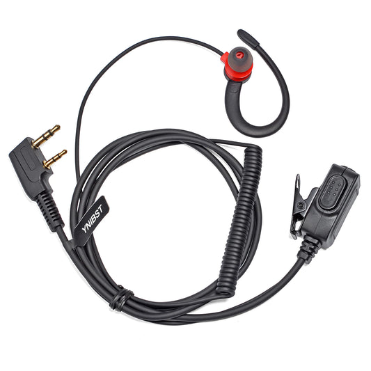Oreillette Intra-Auriculaire PTT 2 Broches avec Crochet et Micro – Câble Kevlar, Compatible Kenwood, Baofeng, Retevis