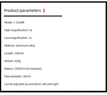 Lunette de Tir Tactique 1-5x24 avec Réticule Illuminé Rouge et Vert – Compacte pour AR15 Ma boutique