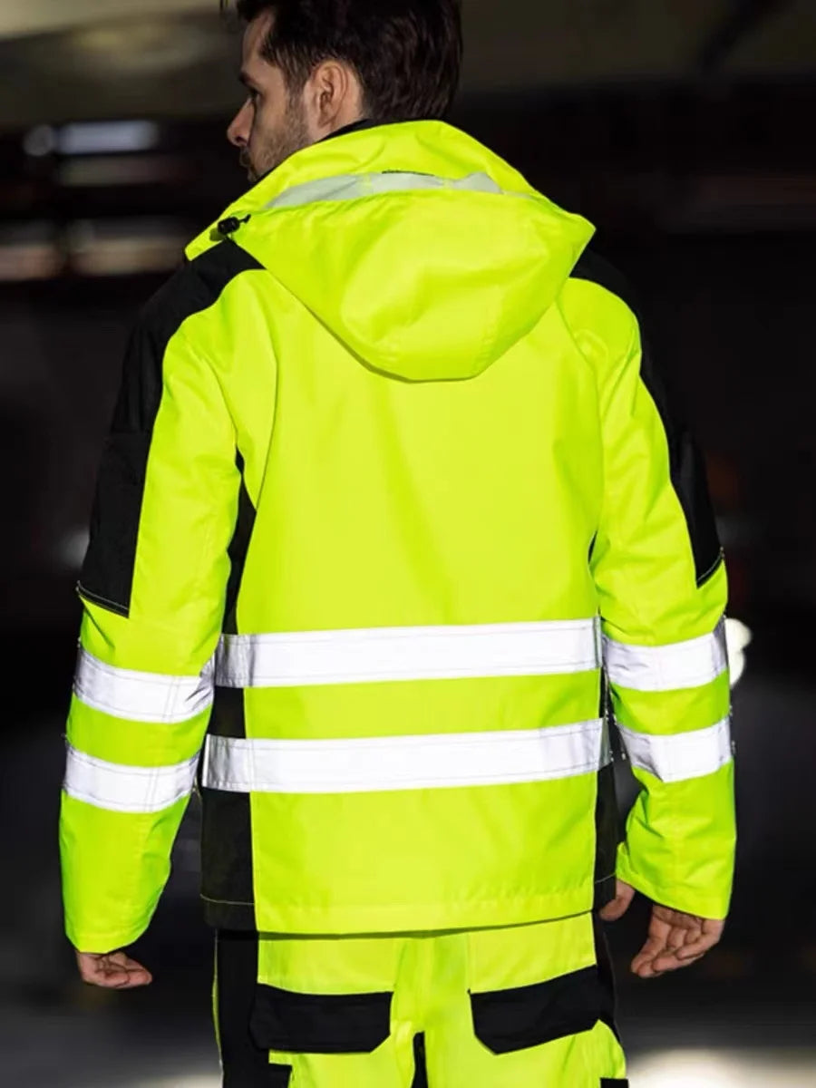 Veste et Combinaison Haute Visibilite Imperméable Bandes Reflechissantes – Tenue de Securite Professionnelle Hiver pour Agents de Securite, Gardiens et Personnel de Terrain (S a XXXL, Orange / Jaune)