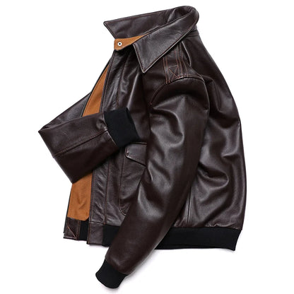 Blouson Homme Style A2 Classique en Cuir Véritable Inspiré Aviation Militaire | Cuir de Vache Naturel | Veste de Pilote - BLACKBEARD OUTDOOR INDUSTRIES