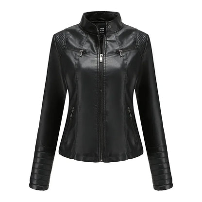 Veste Simili Cuir Moto Femme – 6 Coloris, Col Montant Zip, Printemps Automne