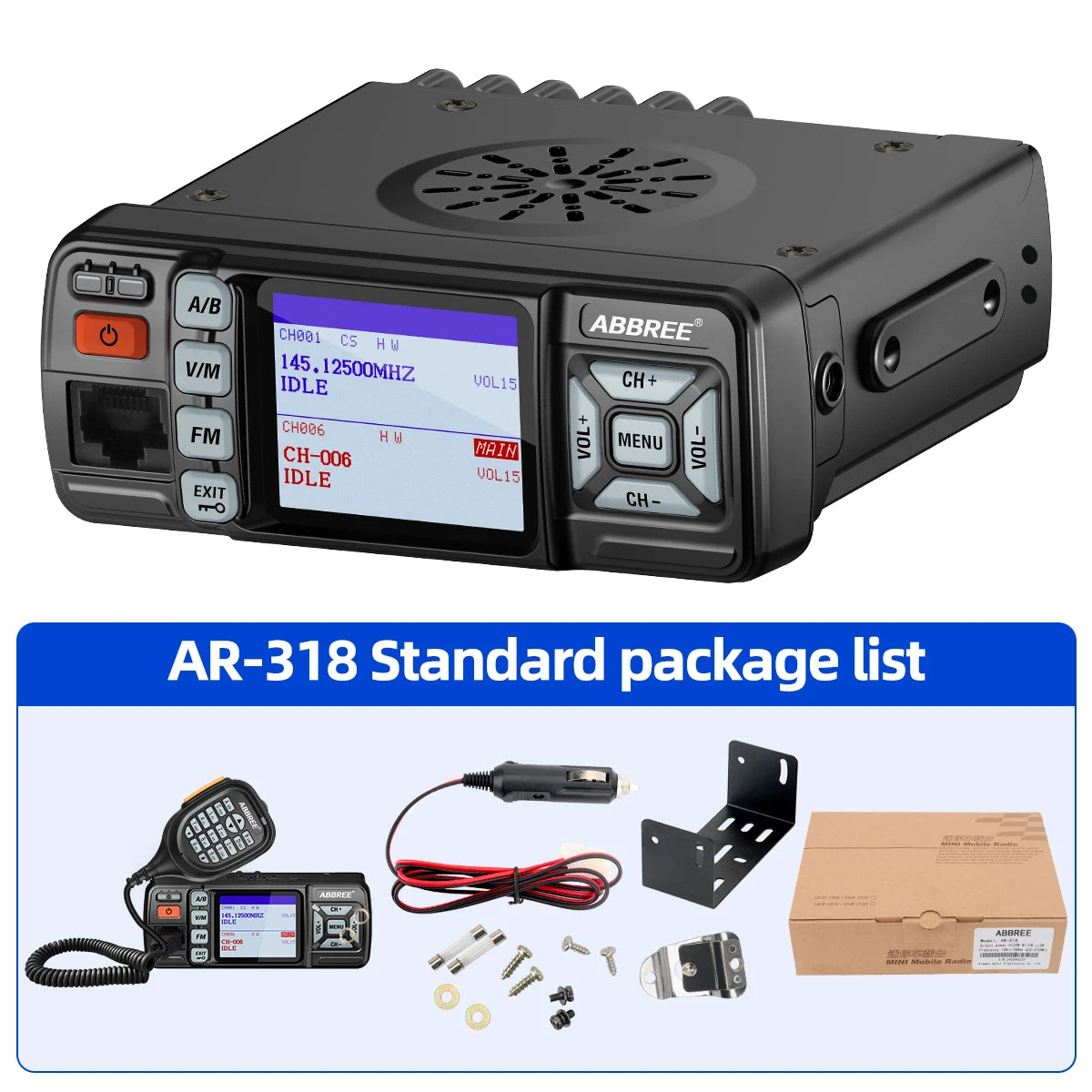ABBREE AR-318 / AR-218 – Radio Mobile Portable VHF/UHF Double Bande 25W 128 Canaux - BLACKBEARD OUTDOOR INDUSTRIES
