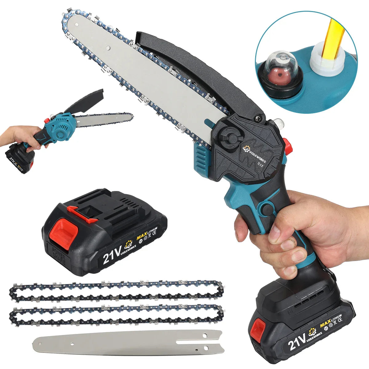 Tronçonneuse Électrique Sans Fil 3000W – Coupe Bois, Taille Pruning 6/8 Pouces – Outil Puissant Rechargeable 18V - BLACKBEARD OUTDOOR INDUSTRIES