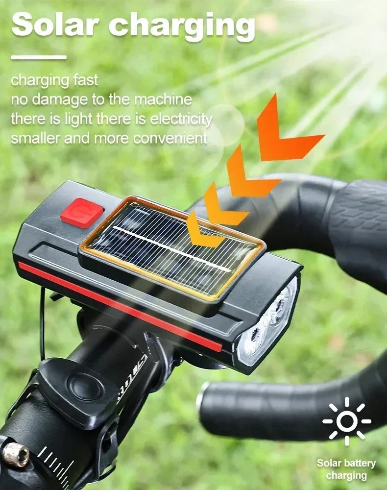 phare avant de vélo solaire a éclairage double faisceau avec avertisseur sonore Ma boutique