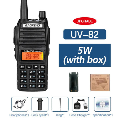Talkie-Walkie Baofeng UV-82 Double PTT 5W/8W – Radio Amateur VHF/UHF, Portée 10 km
