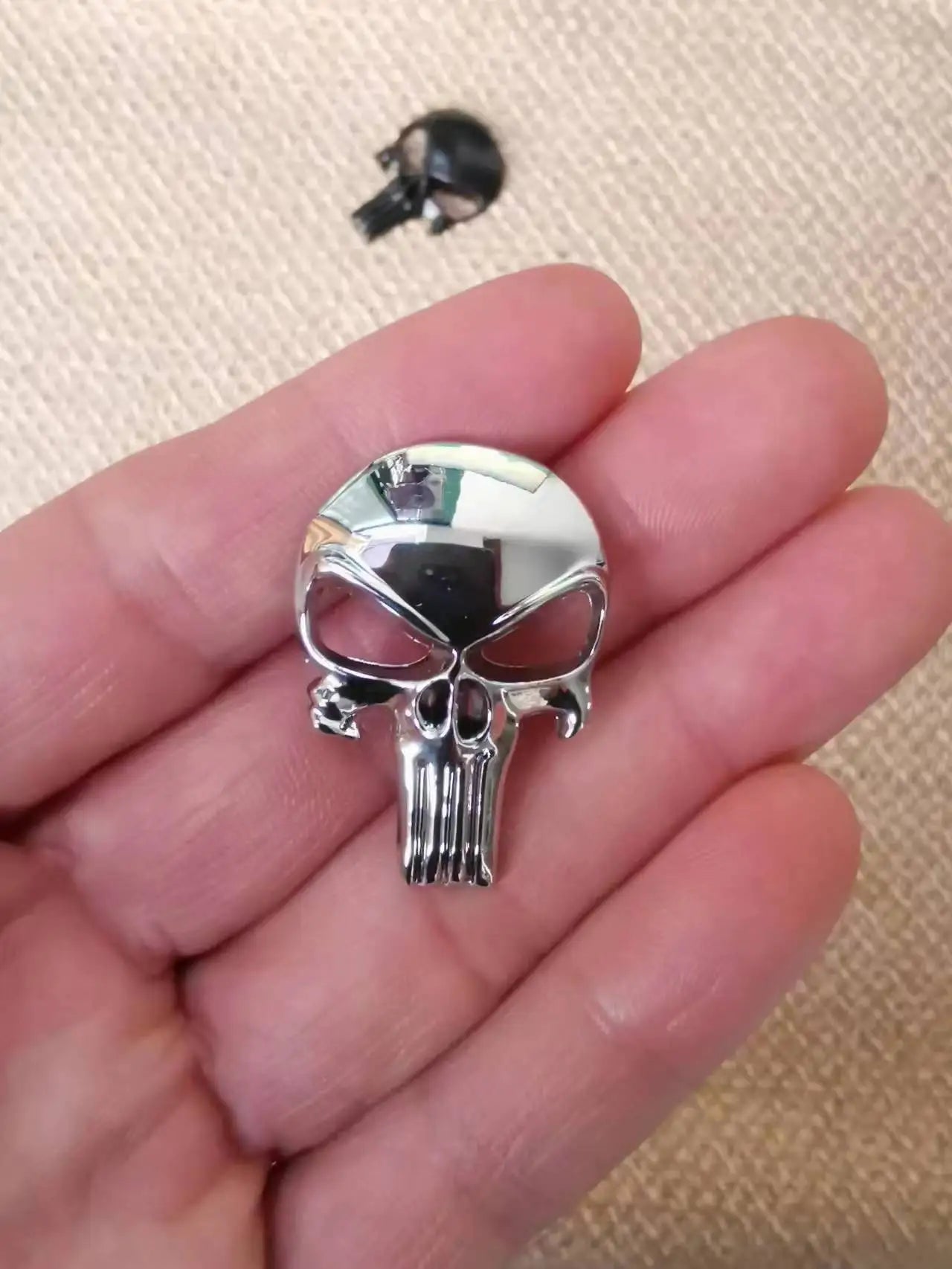 Autocollant métallique 3D tête de mort Ma boutique