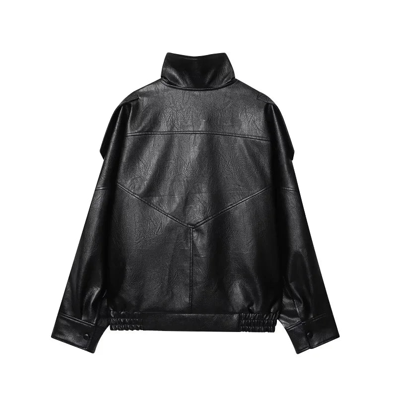 Perfecto Simili-Cuir Femme Oversize – Col Reversé, Fermeture Zip, Style Biker Streetwear Automne/Hiver - BLACKBEARD OUTDOOR INDUSTRIES