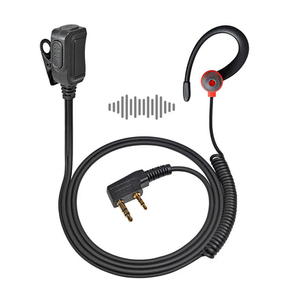 Oreillette Intra-Auriculaire PTT 2 Broches avec Crochet et Micro – Câble Kevlar, Compatible Kenwood, Baofeng, Retevis