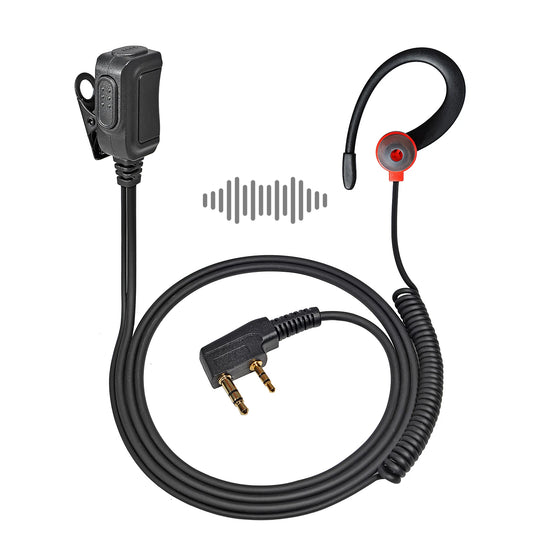 Oreillette Intra-Auriculaire PTT 2 Broches avec Crochet et Micro – Câble Kevlar, Compatible Kenwood, Baofeng, Retevis
