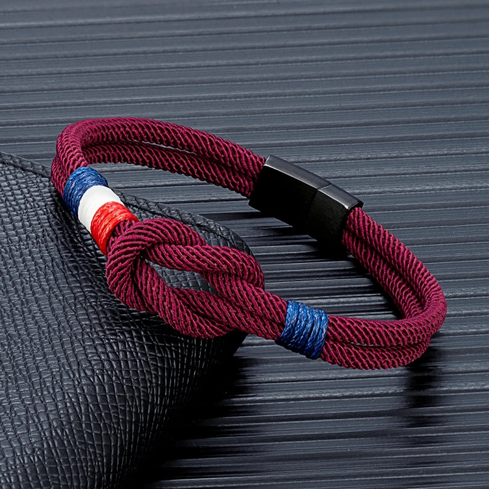 Bracelet Tressé Square Knot en Acier Inoxydable - France Flag Couple Jewelry BLACKBEARD OUTDOOR INDUSTRIES