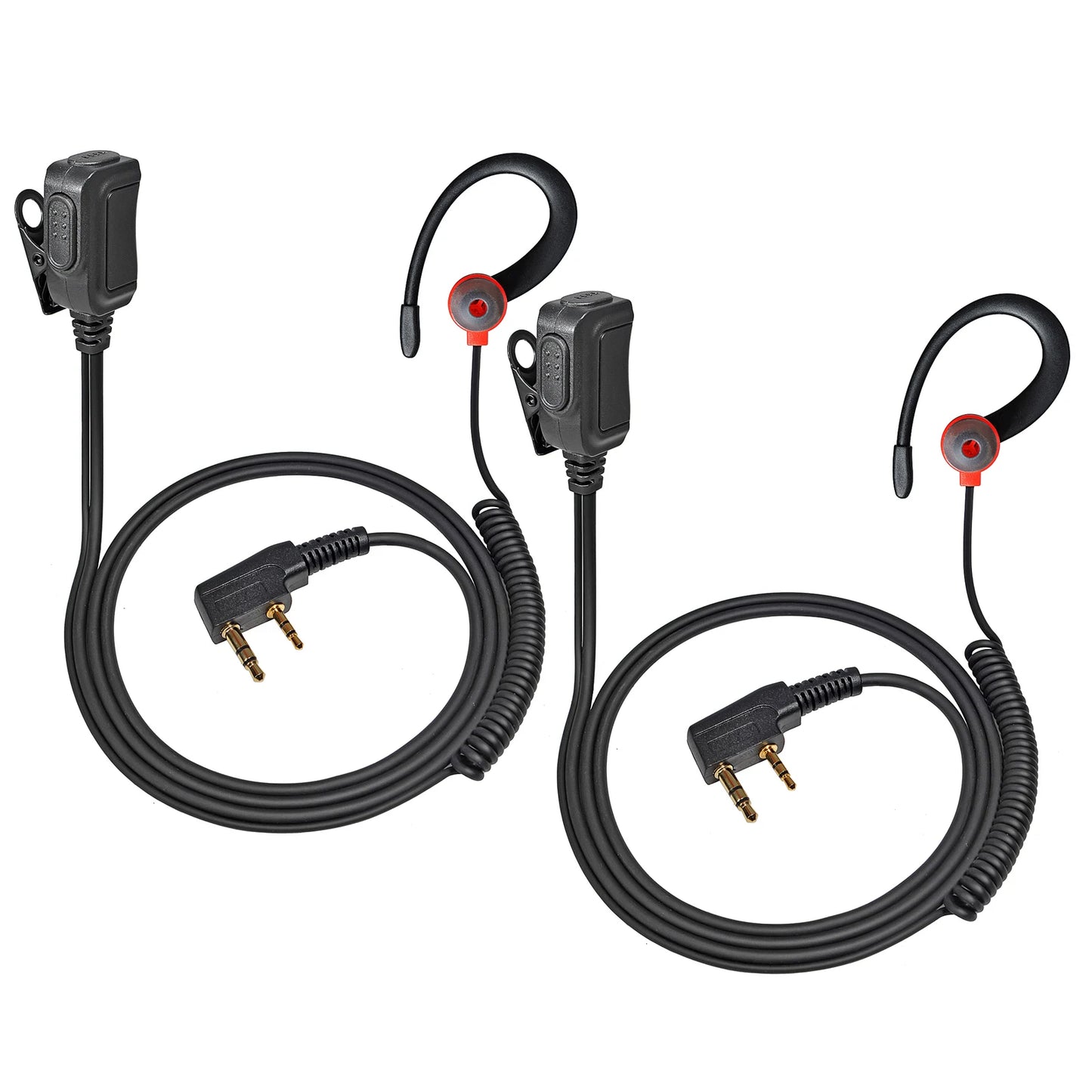 Oreillette Intra-Auriculaire PTT 2 Broches avec Crochet et Micro – Câble Kevlar, Compatible Kenwood, Baofeng, Retevis