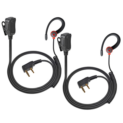 Oreillette Intra-Auriculaire PTT 2 Broches avec Crochet et Micro – Câble Kevlar, Compatible Kenwood, Baofeng, Retevis