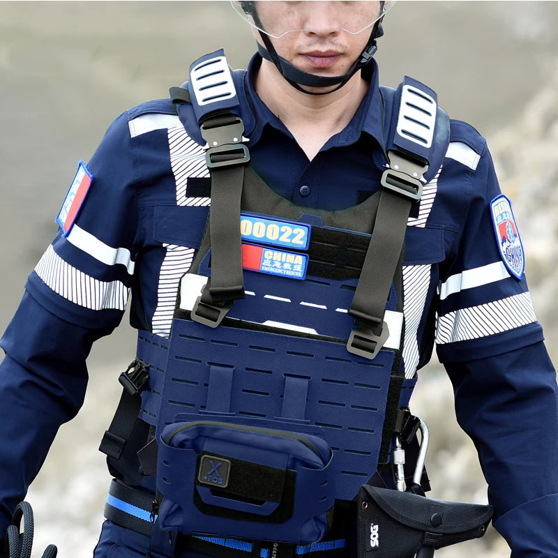 Gilet d'intervention secours MOLLE léger, dégagement rapide, rouge ou bleu