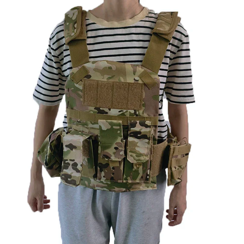 Gilet Tactique Enfant - Gilet Militaire Airsoft et Chasse Camouflage pour Enfants - Équipement Outdoor Paintball Molle BLACKBEARD OUTDOOR INDUSTRIES