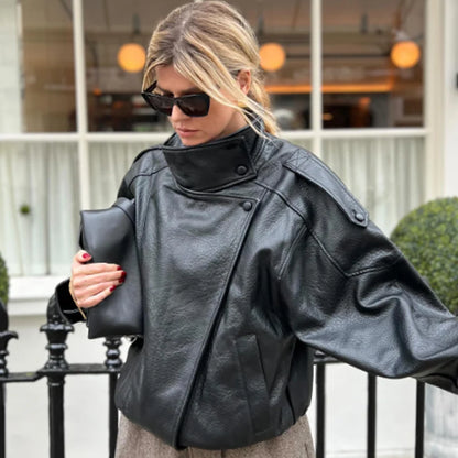 Veste Bomber Femme Similicuir – Coupe Courte Oversize, Col Montant, Fermeture Éclair | High Street Toutes Saisons | XS à L | 3 Coloris - BLACKBEARD OUTDOOR INDUSTRIES