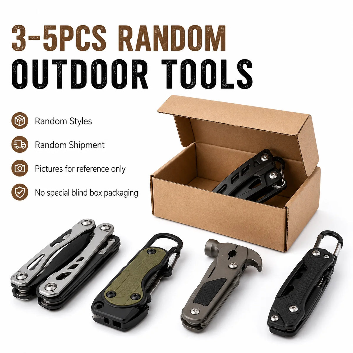 Lot d’outils outdoor multifonctions, 3 à 5 pièces assorties