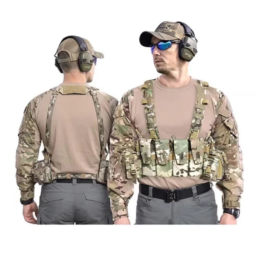 Chest rig tactique léger 500D avec harnais H et 4 poches chargeur