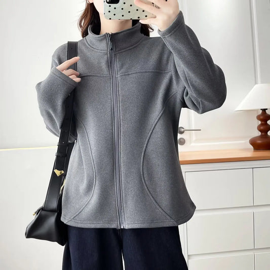 Veste Polaire Femme Grande Taille 1XL-4XL – Zip Intégral, Col Montant, Coupe 3D, Automne Hiver