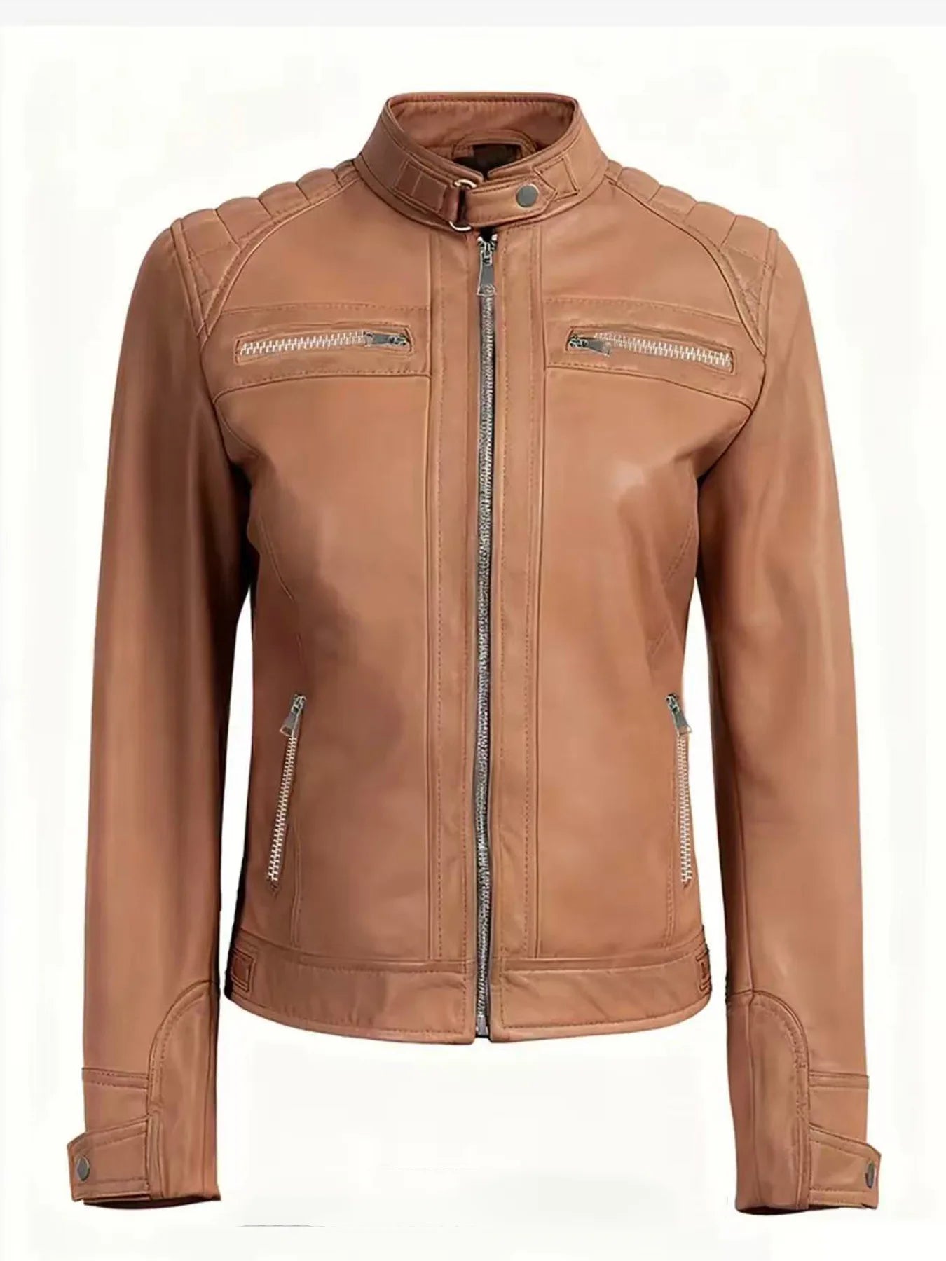 Veste en Cuir PU Femme Style Moto – Col Officier, Slim Fit, Sà XXL