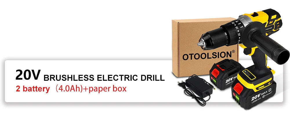 OToolsion 20V 13MM Perceuse sans fil à moteur Brushless – Visseuse à impact pour béton BLACKBEARD OUTDOOR INDUSTRIES