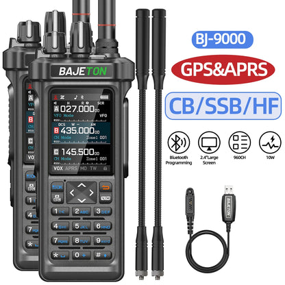 BAJETON BJ-9000 – talkie-walkie APRS GPS 10W, VHF/UHF & CB 27 MHz, récepteur AM/FM/SSB, programmation Bluetooth, USB‑C, triple veille - BLACKBEARD OUTDOOR INDUSTRIES