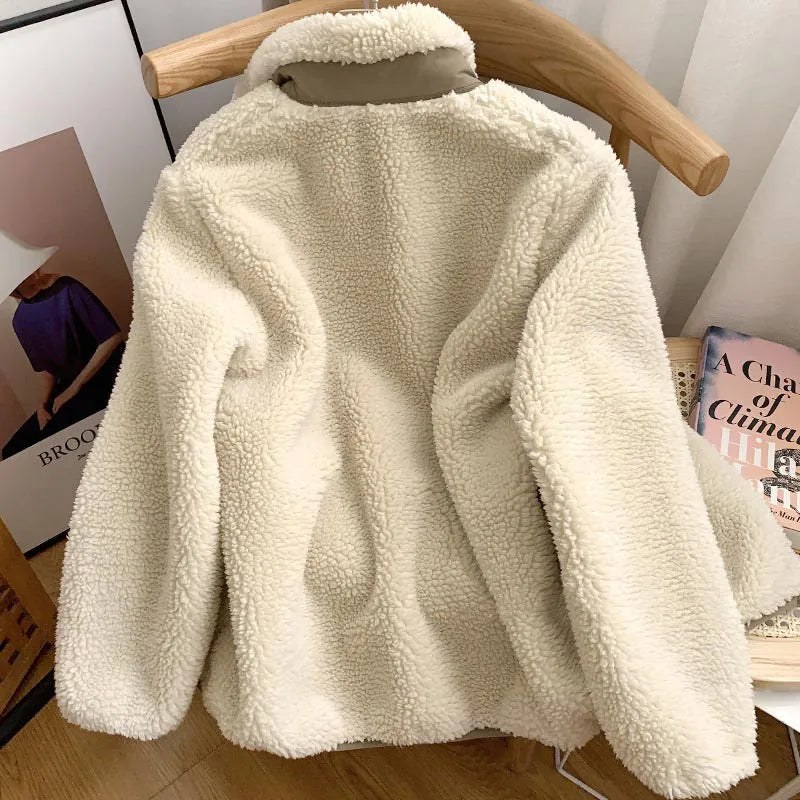 Autumn and Winter Japanese Men's and Women's Fleece Stand Neck Jacket Couple Zipper Loose Warm Lamb Wool Coat Solid Color Jacket BLACKBEARD OUTDOOR INDUSTRIES