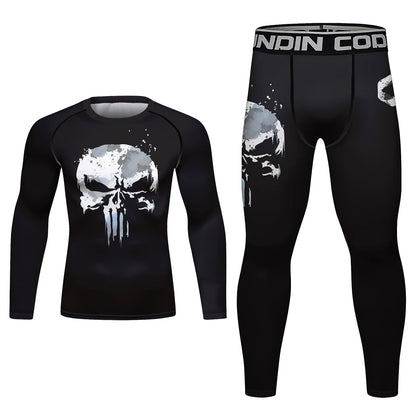 Ensemble T-shirt et Pantalon MMA Jiu Jitsu Skull pour Homme – Rashguard BJJ, Grappling Brésilien, Shorts MMA, Vêtements de Gym, Gi de Boxe, Maillots Muay Thai - BLACKBEARD OUTDOOR INDUSTRIES