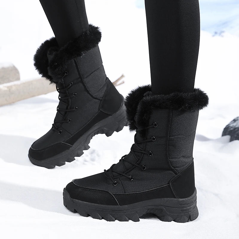 Bottes de neige femme noires à doublure pelucheuse