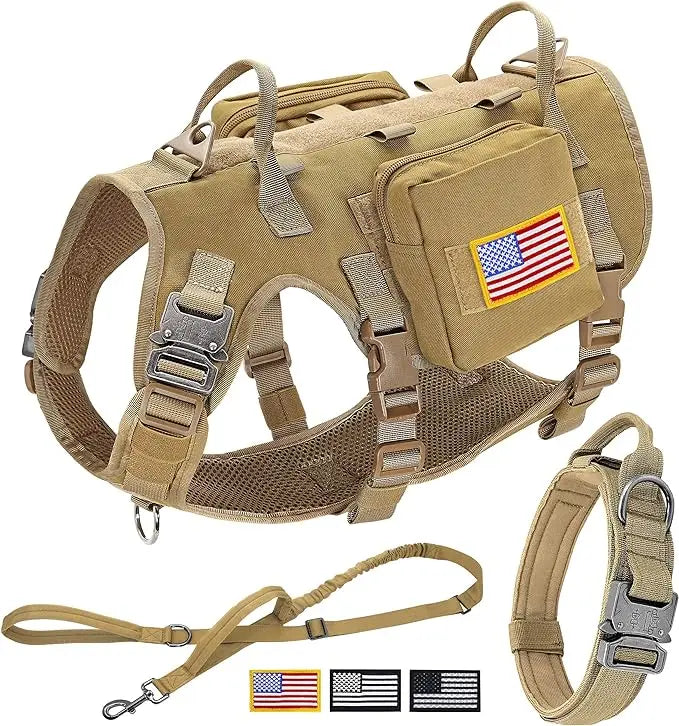 Harnais Tactique Grand Chien – Kit Complet Collier + Laisse + Poches MOLLE