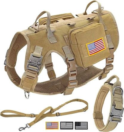 Harnais Tactique Grand Chien – Kit Complet Collier + Laisse + Poches MOLLE