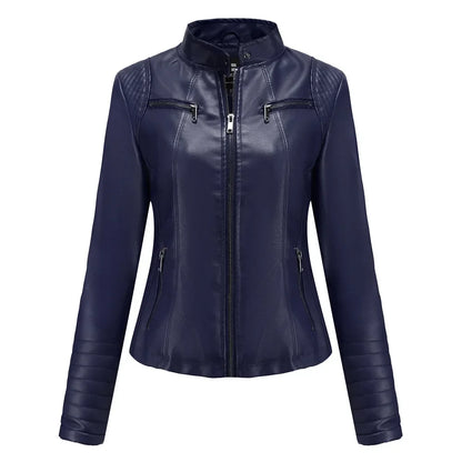 Veste Simili Cuir Moto Femme – 6 Coloris, Col Montant Zip, Printemps Automne